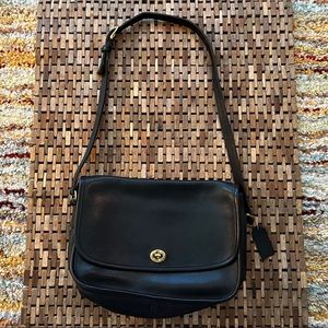 Coach Leather Crossbody City Bag Black with Gold Hardware Adjustable Strap Charm